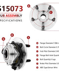 Front Wheel Bearing And Hub Assembly For Dodge Ram 1500 2002 2003 2004 2005 Beefy Heavy Duty Wheel Hub Replacement Direct Fit ABS Compatible OE Style 515073 shown with specifications and dimensions