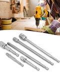 Drive Extension Bar Set For Electric Ratchet Wrench, Six Piece Vanadium Steel Extension Bars, displayed with drill in workshop
