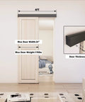 Low Clearance 4 Ft Barn Door Hardware Kit With Aluminum Box Rail Track Heavy Duty Sliding Door System For Interior Single Wooden Doors Rustproof And Wear Resistant Works Up To 24 Inch Wide Doors Ultra Sturdy And Quiet Operation installed in living room with wooden door