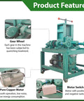 Heavy Duty Electric Pipe Tube Bender 3HP 220V Single Phase Rack showcasing gear wheels, copper motor, and motor switch features.