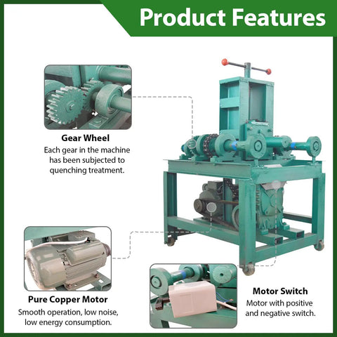 Heavy Duty Electric Pipe Tube Bender 3HP 220V Single Phase Rack showcasing gear wheels, copper motor, and motor switch features.