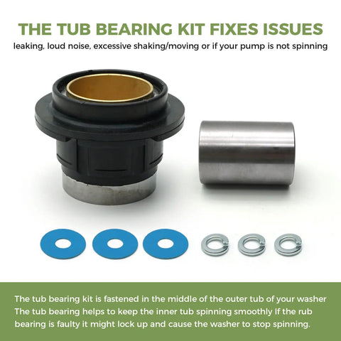 Heavy Duty Washer Tub Bearing Repair Kit For Whirlpool Maytag with aluminum alloy, steel components and blue washers.