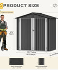 Image of 6x4 Ft Metal Outdoor Shed With Lockable Doors, Oversized Steel Tool Storage for backyard or patio, dark gray, product dimensions shown.