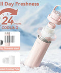 Keep Your Pumped Juice Ice Cold All Day With This Portable Breast Milk Cooler And Dual Leakproof Storage Bottles Crafted For Hustling Moms Grab And Go Travel Chiller Keeps Milk Fresh Zero Chaos Setup Slick Blush Look, stainless steel bottle with sealed cooling tube.