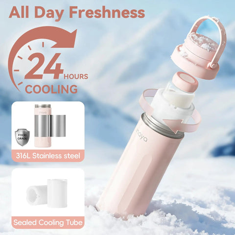 Keep Your Pumped Juice Ice Cold All Day With This Portable Breast Milk Cooler And Dual Leakproof Storage Bottles Crafted For Hustling Moms Grab And Go Travel Chiller Keeps Milk Fresh Zero Chaos Setup Slick Blush Look, stainless steel bottle with sealed cooling tube.