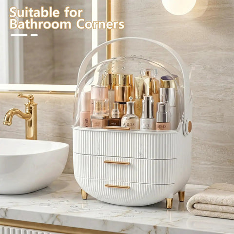 Premium Acrylic Makeup Organizer With Drawers For Vanity Skincare Storage Game Changer Hits Different Chic Cosmetic Sorter Box in bathroom.