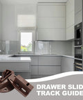 Plastic Center Mount Drawer Track Guides Replacement Kit With Screws, shown in a modern kitchen setting.