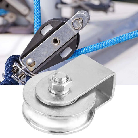 Heavy Duty Snatch Block Pulley Wheel For Wire Rope Lifting 0.3 Ton Capacity Single Rigging Block With Swivel Hoist For Lifting Plants Tools And Small Furniture To Elevated Spots, steel wheel with blue rope