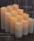 12 Pack Waterproof Flameless LED Pillar Candles 2.2 Inch Slim Plastic Battery Powered Candles arranged on wooden surface