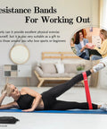 Woman using red band from Multicolor Resistance Bands Set With Five Levels For Home Gym And Outdoor Workouts Non Slip Latex Exercise Bands