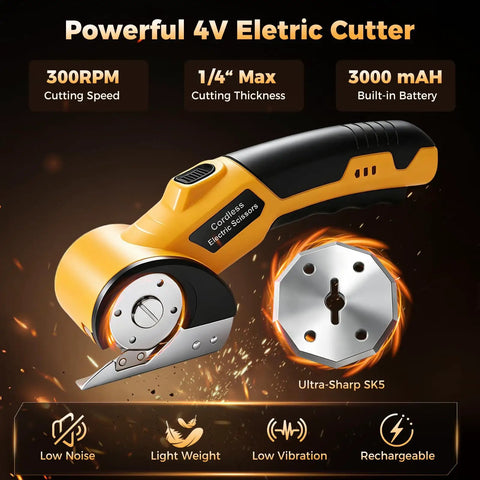 Super Snazzy Cordless Electric Box Cutter With 2 Blades For Cutting Cardboard Fabric Leather And Plastic, showcasing design and features.