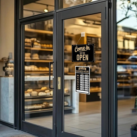 Open Closed Flip Sign Set For Window And Door Black Double Sided Open Closed Sign Reusable Store Hour Sign for bakery entrance.