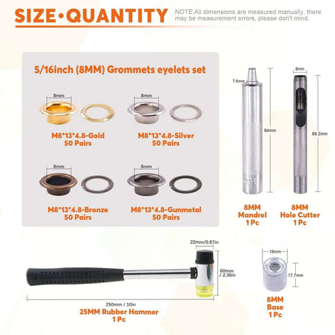200 Piece Thickened Grommet Eyelets Kit 5/16 Inch With 4 Piece Installing Tool And Washers in various colors