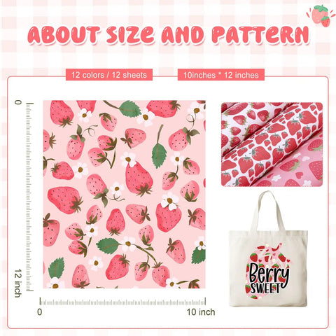 Strawberry Pattern Sublimation Transfer Paper Set 10 Sheets 12x10 Inches Each Ready To Cut Ink Sheets for DIY Crafts floral design