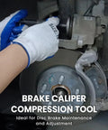 Pro Grade Heavy Duty Brake Caliper Compression Tool Set 24pc Universal Fit For Cars, Trucks And SUVs being used for piston retraction