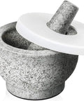 Large Granite Mortar And Pestle Set With 2 Cup Capacity Lid Silicone Lid Garlic Peeler And Anti Slip Base Pad Unpolished Granite Spice Grinder