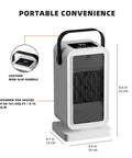Fast 2 Second Warmth Ceramic Space Heater For Indoor Use with dimensions and handle details
