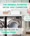 Laundry room with Dryer Vent Connector Kit 90 Degree Vent Hose Elbow for Tight Spaces Space Saving Dryer Vent Elbow DIY Toolless Install with Airtight Seal STV 90 Compatible installed