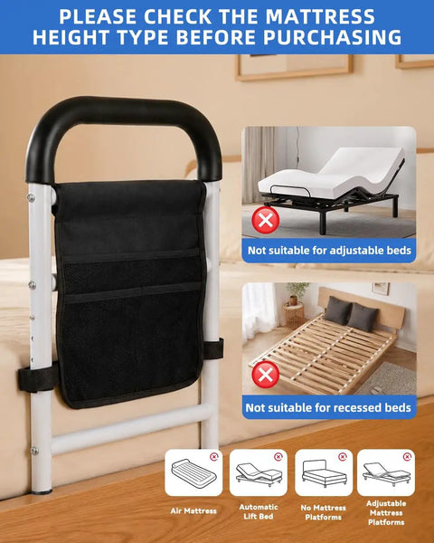 Beefy Heavy Duty Bed Rails For Seniors Safety Adjustable Bed Guard Rail For Fall Prevention showing inapplicable mattress types
