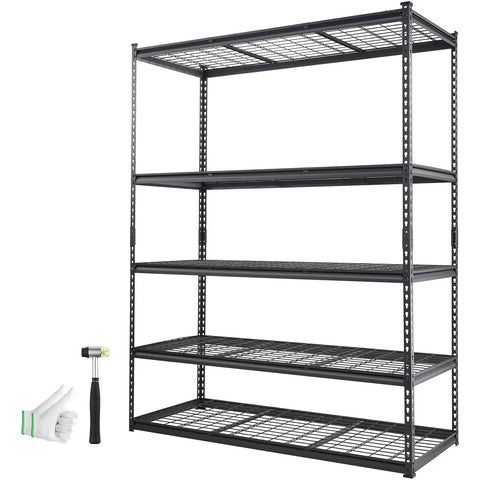 Beefy 5 Tier Adjustable Storage Shelving Unit Black With 2000 Lb Capacity Ideal For Garage Workshop Or Warehouse Organization And Heavy Duty Steel Load Bearing Rack, black steel rack
