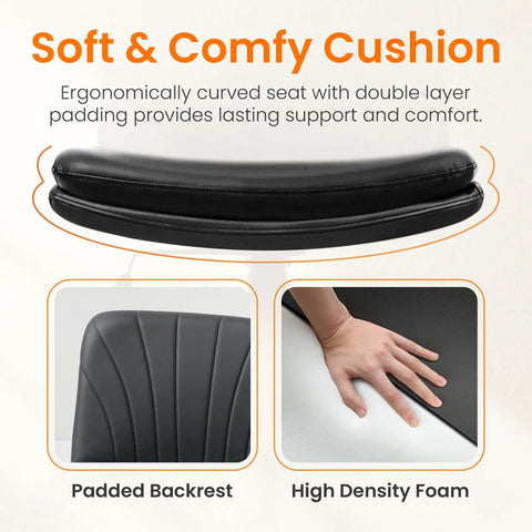 Comfy Cross Leg Chair On Five Wheels For Home Office And Vanity Makeup Setup Armless Swivel Desk Chair With PU Leather Finish black cushion