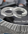 Set Of 100 No 10 Split Lock Washers For Rugged Jobs, 304 Stainless Steel With Silver Finish, Heavy Duty Spring Lock Washers