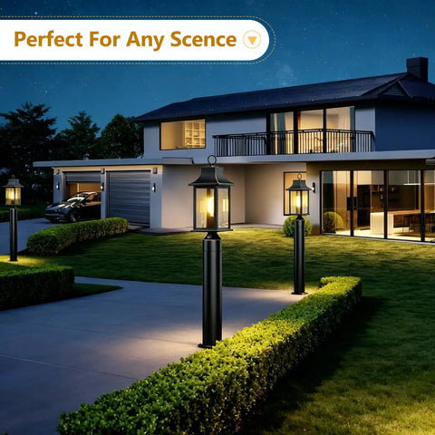 Dusk to Dawn Outdoor Post Light 19.29 Inch Matte Black Lamp Post With Pier Mount in garden driveway setting