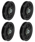 Heavy Duty Nylon Pulley Wheels 4 Pack For Cable Machines And Gym Equipment featuring four 100mm black rollers with smooth bearings.