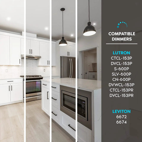 Modern kitchen with 3 inch ultra thin LED recessed down lights, 6W dimmable, 5 color temperature options, CRI 90, 500 lumens
