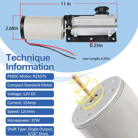 Dimensions and specs of 225008 RV Slide Out Motor And Gear Housing Replacement For Accu Slide Cable Driven Slide Out System