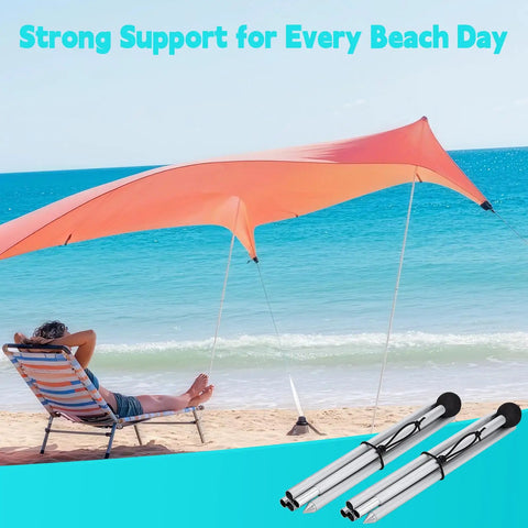 Heavy Duty 6.56ft Aluminum Beach Tent Poles 2 Pack Replacement Set For Grande And Gigante Tents used on beach with canopy