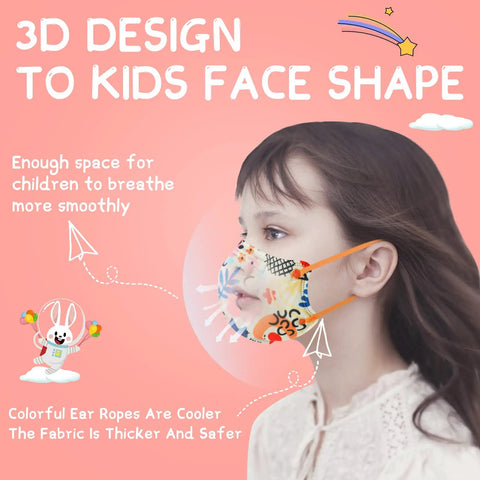 Side view of a child wearing Kids KN95 Face Masks Pack 30 Pcs 5 Layer Disposable Protective Masks Small Size With Elastic Earloops