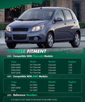 Compatibility chart for Chevrolet Colorado and GMC Canyon with vehicle fitment details.