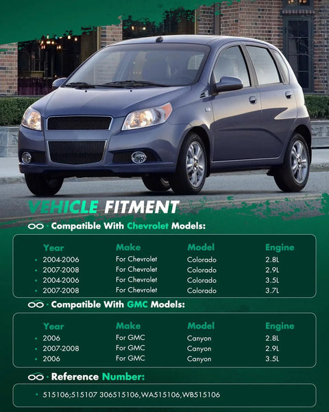Compatibility chart for Chevrolet Colorado and GMC Canyon with vehicle fitment details.