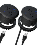 Pretty Slick 3 Inch Desktop Power Grommet 2 Pack With Pd 20W Usb C Fast Charger And 6.5 Foot Cord Black Flush mount design with dual AC and USB ports.