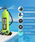 S700 1.9L Mini Scuba Tank DOT Certified Reusable Diving Cylinder Kit by the pool with detailed features highlighted
