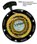 Pull Start Recoil Starter Assembly for Predator 79cc 3HP OHV engine with 150mm and 130mm components, top view.