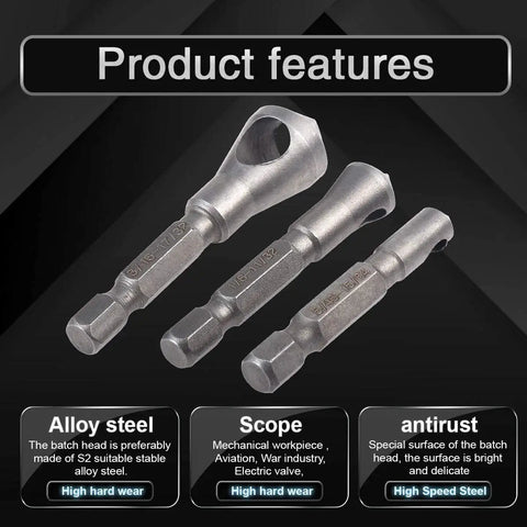 3-Piece Countersink And Deburring Tool Set With 90 Degree Center Punch For Chamfering Metal And Wood Pro Grade 1/4 Inch Hex Shank Drill Bits