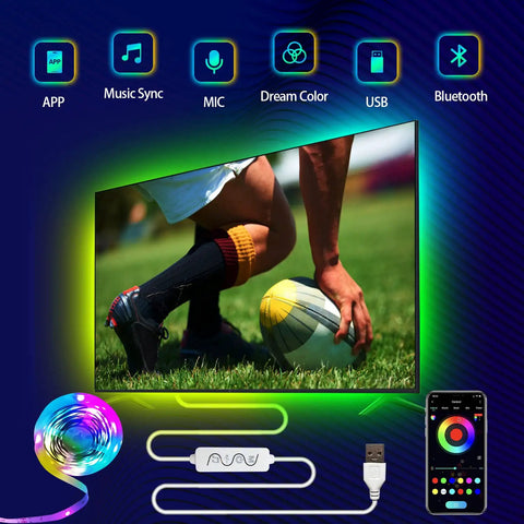 TV Backlight LED Strip Kit For 32 To 75 Inch TVs, 16.4 Foot RGB Ambient Light With App Control And Bluetooth Music Sync
