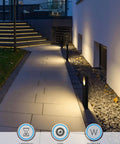 LED Low Voltage Pathway Lights Pack Of 4, 12V AC/DC Landscape Lighting With Anti Glare Dual Side Glow beside modern walkway