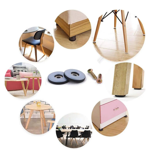 Collage showing 20 Pack Furniture Sliders With Screws For Wood Floors Chair Leg Protectors and Cabinet Movers in use.