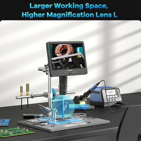 All In One Pro Grade Soldering Microscope Station With 3 Lens 10.1 Inch HDMI Digital Microscope 2000X Magnification setup