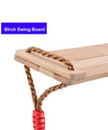 Heavy Duty Wooden Swing Seat For Adults With Adjustable Rope And Carabiner Sturdy Backyard Tree Swing With 330 Lbs Capacity Wide Thick Wood Seat Board For Home Garden Fun And Outdoor Play; Close-up of corner showing texture and rope attachment.