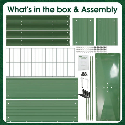 Components of Two Pack Raised Garden Beds Made From Galvanized Steel Planter Boxes With 400 Lb Capacity, Five Drainage Holes And Two Flow Channels