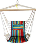 Armrest Ready Hammock Chair With 12 Pattern Options, Breathable Rope Fabric For Indoor Outdoor Swing, Ideal For Reading And Relaxing, Tropical Stripes, Cozy Porch Balcony Or Backyard Lounging