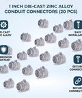 Heavy Duty 20 Piece 1 Inch Squeeze Conduit Connectors For Fmc Electrical Systems Die Cast Zinc Alloy With Reverse Locking Nut for 1 inch connectors.