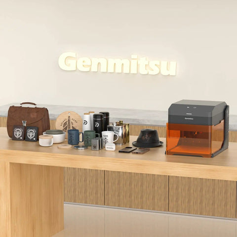 2.5W Laser Engraver Portable Cutter With Acrylic Enclosure, 100x100mm Engraving Area on a table setup for wood and leather projects