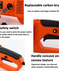 Close-up view of Heavy Duty 2300W Electric Pipe Threader Kit With Six Dies For Bspt Pipes showing replaceable carbon brush and safety switch.