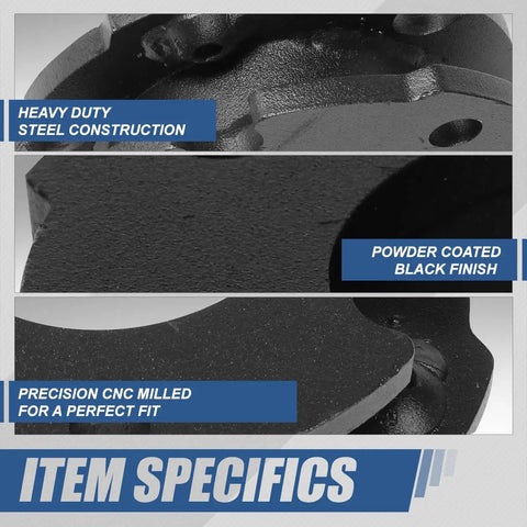 Close-up of heavy-duty steel upper mount spacer with powder coated black finish, part of the 2 Inch Front Suspension Lift Kit for leveling.