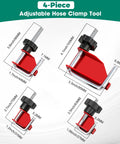 4 Piece Hose Pinch Off Pliers Set for Automotive Brake Line Clamps and Fuel Lines displayed in four different sizes